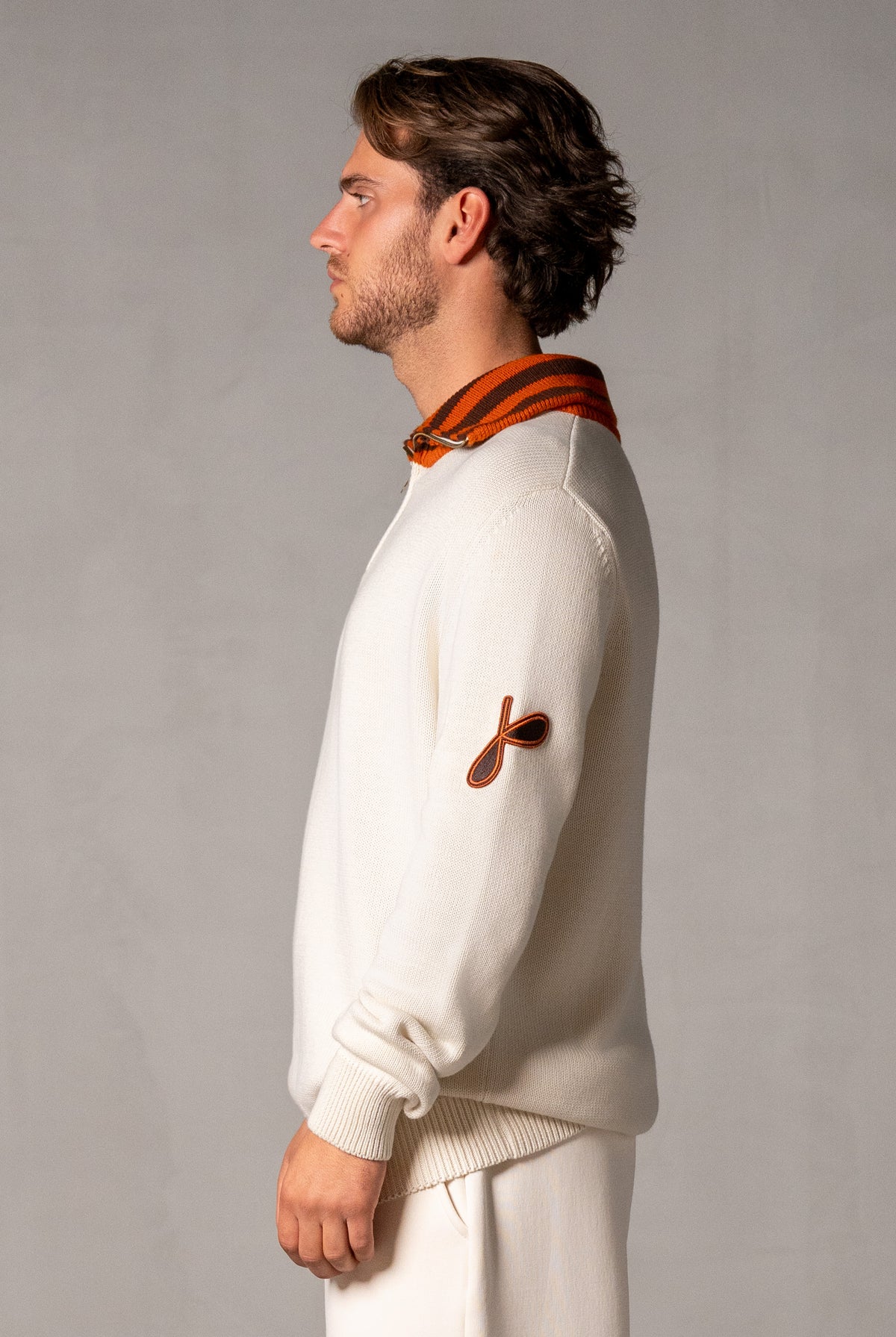 Herren Strickpolo mit Reißverschluss in Beige – Beige, Seitenansicht