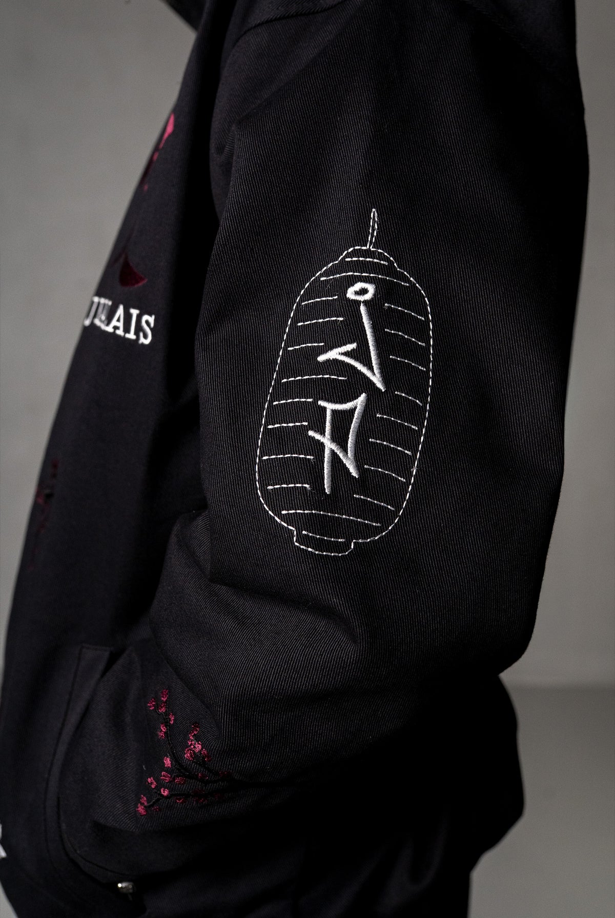 Herren Jacke mit japanischen Stickereien – Schwarz, Detail