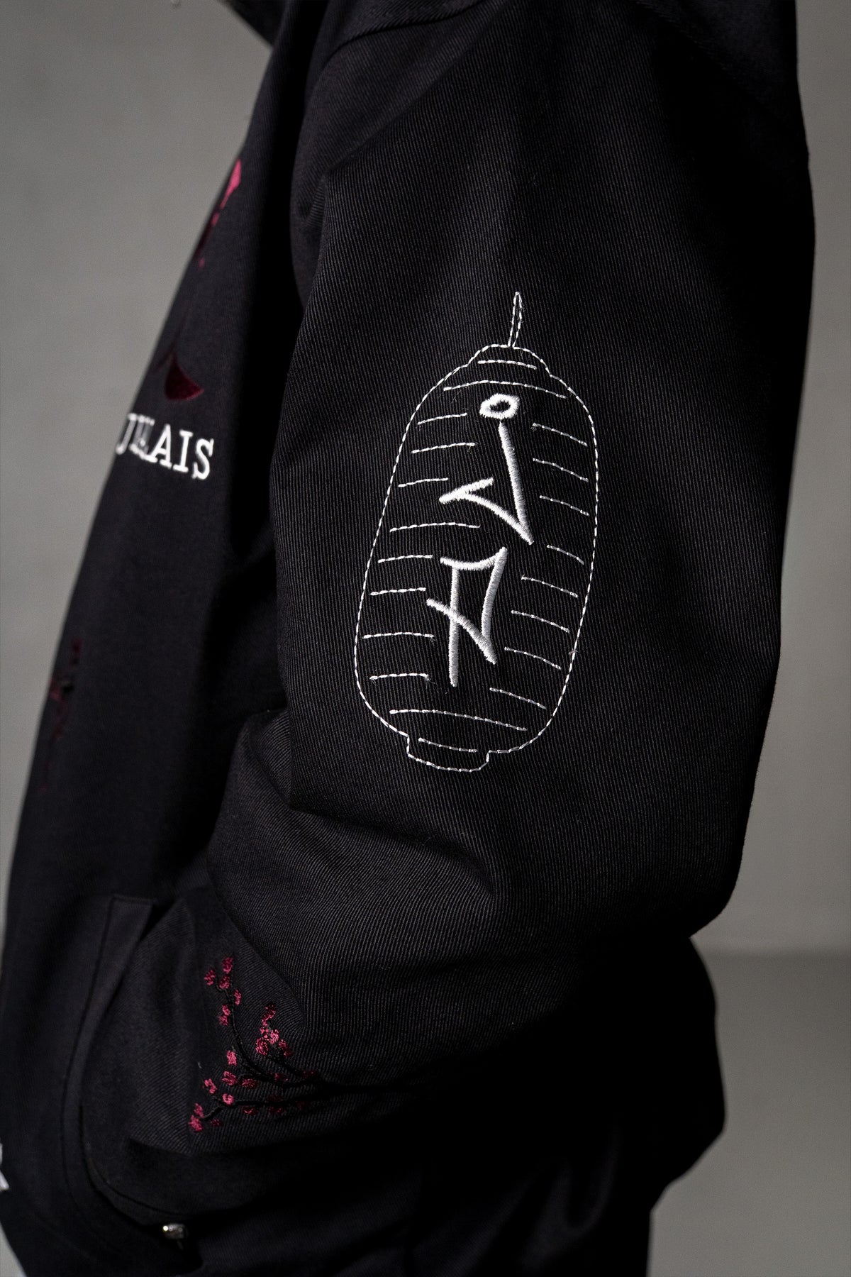 Herren Jacke mit japanischen Stickereien – Schwarz, Detail