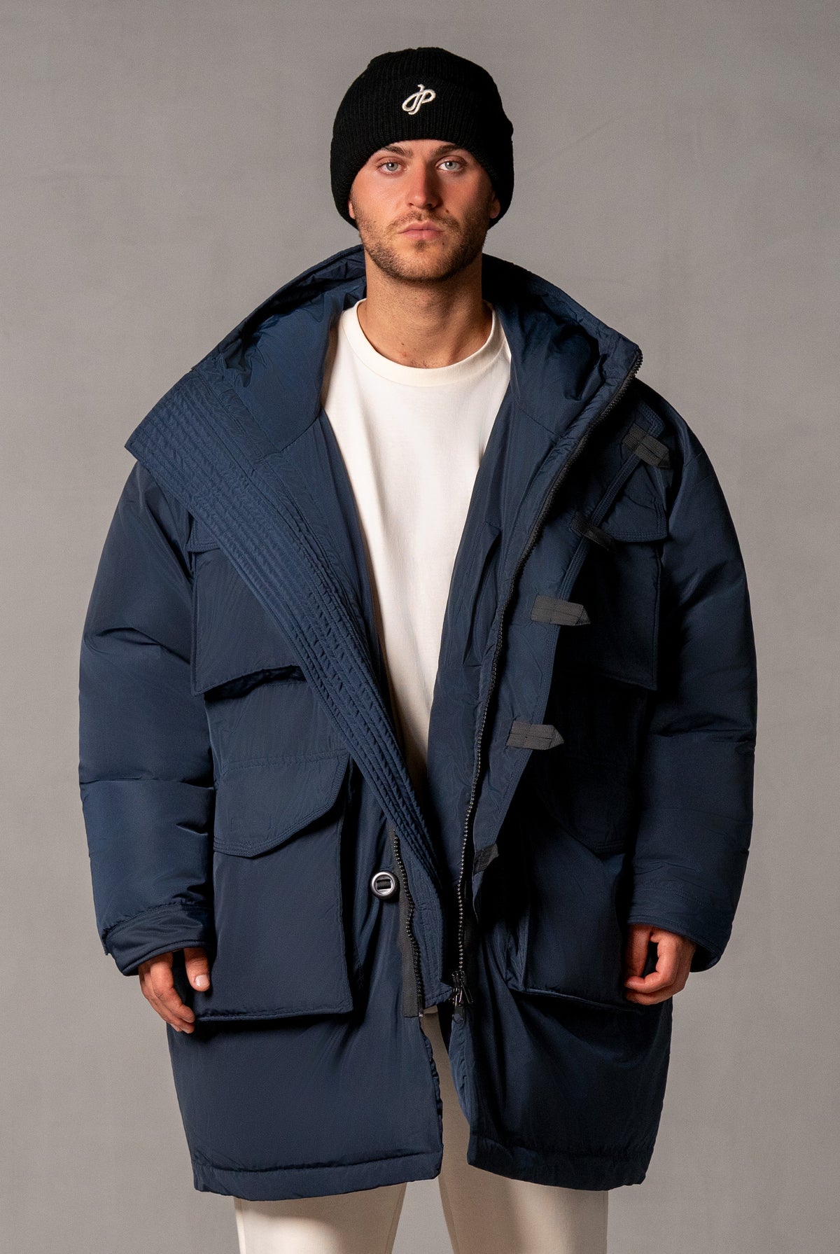 Herren Winterjacke mit JAPAN LOVE 3D-Applikation – Marineblau, Vorderansicht