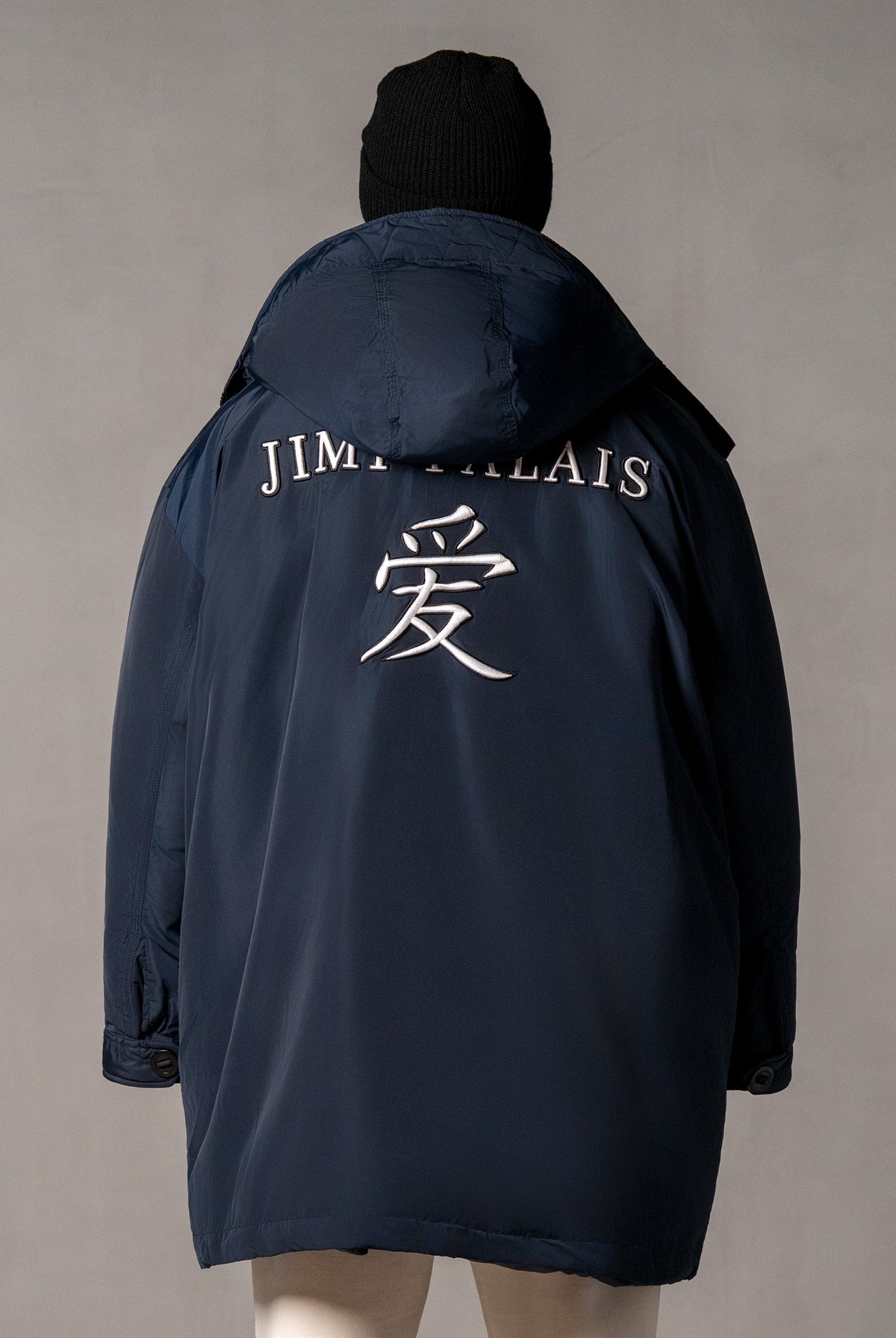 Herren Winterjacke mit JAPAN LOVE 3D-Applikation – Marineblau, Rückansicht