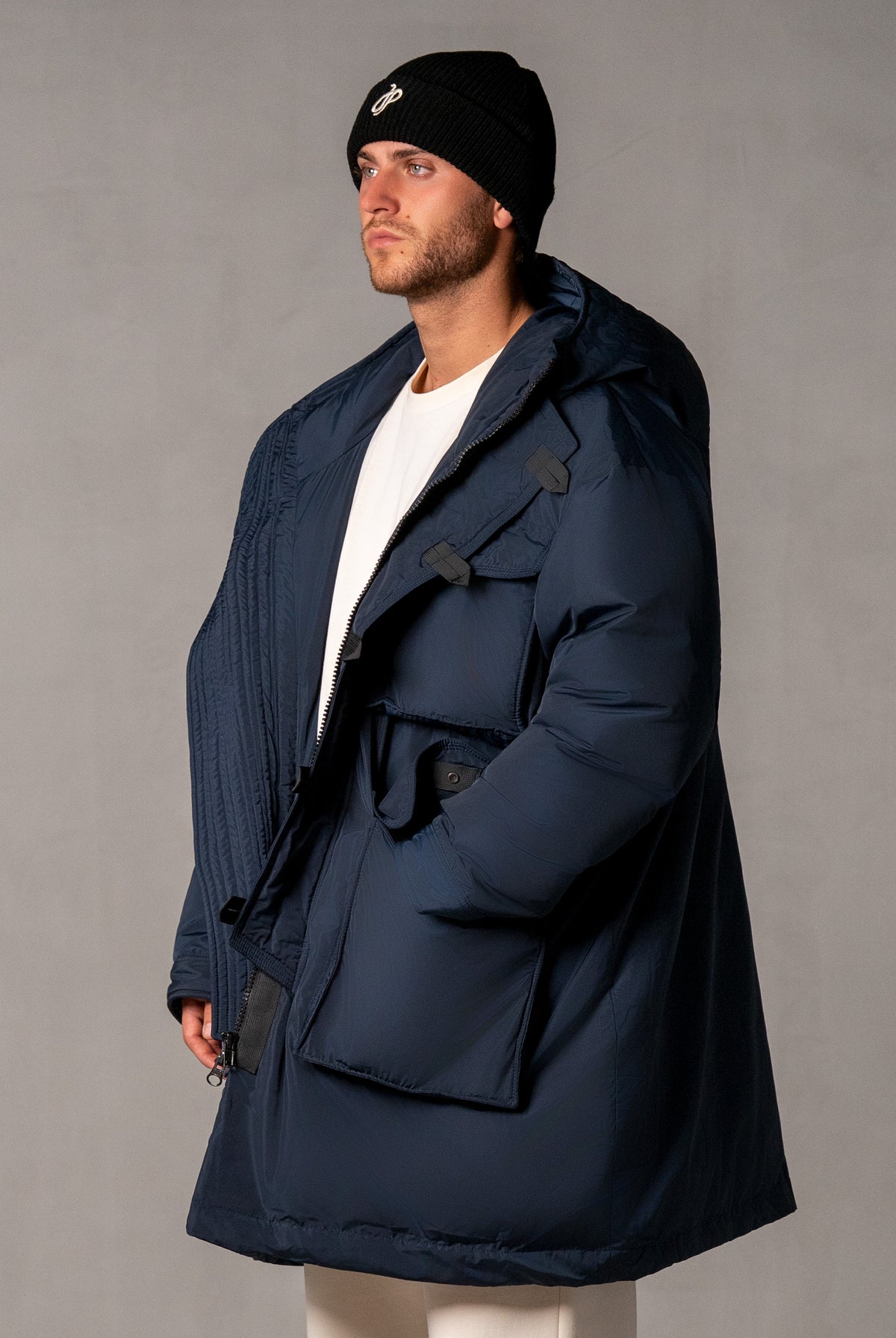 Herren Winterjacke mit JAPAN LOVE 3D-Applikation – Marineblau, Seitenansicht