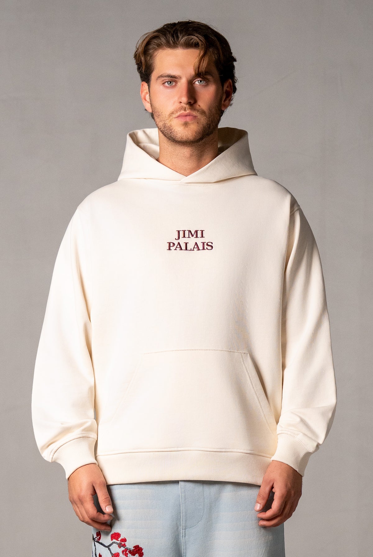 Herren Hoodie Beige mit japanischem Rückenmotiv – Beige, Vorderansicht