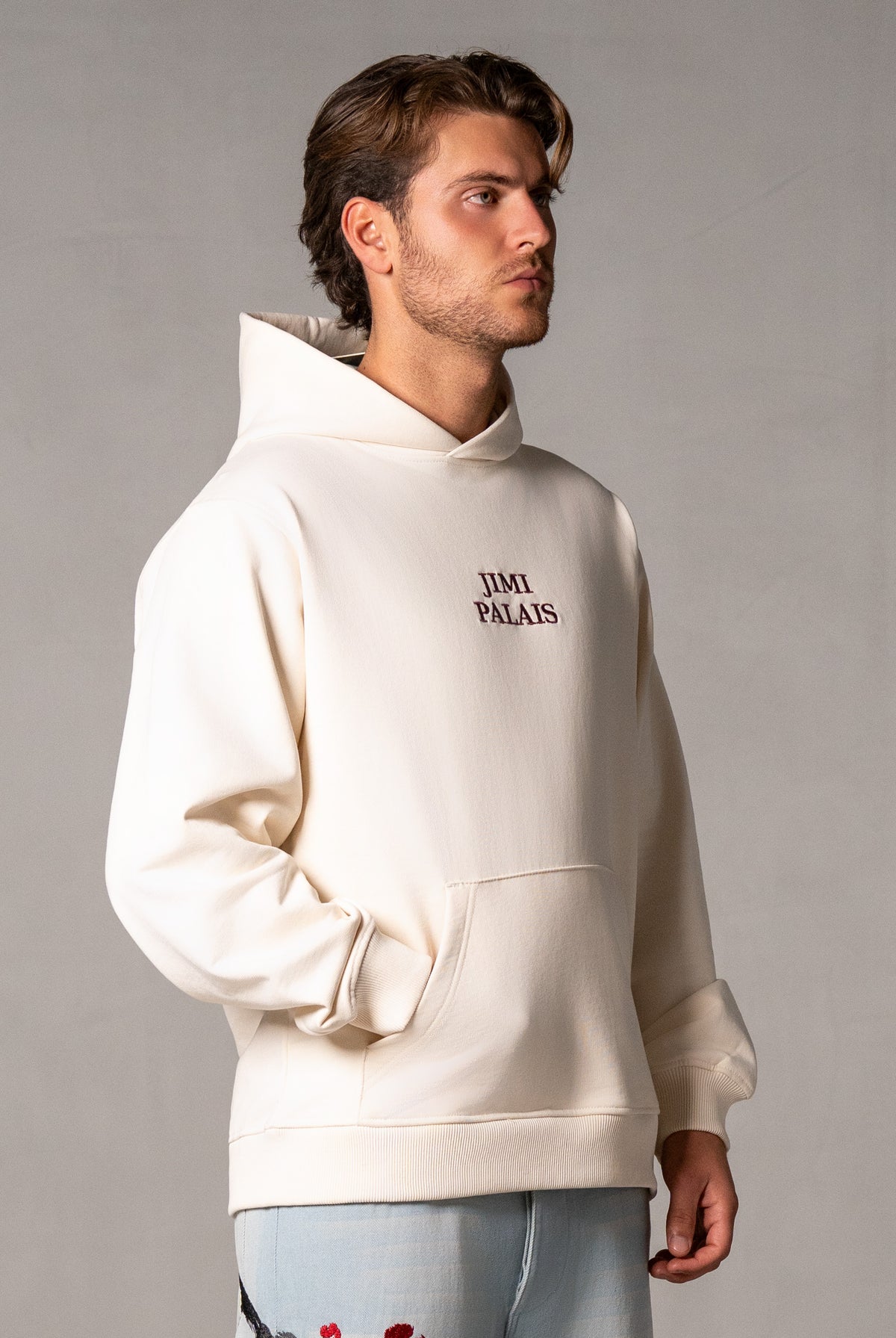 Herren Hoodie Beige mit japanischem Rückenmotiv – Beige, Seitenansicht