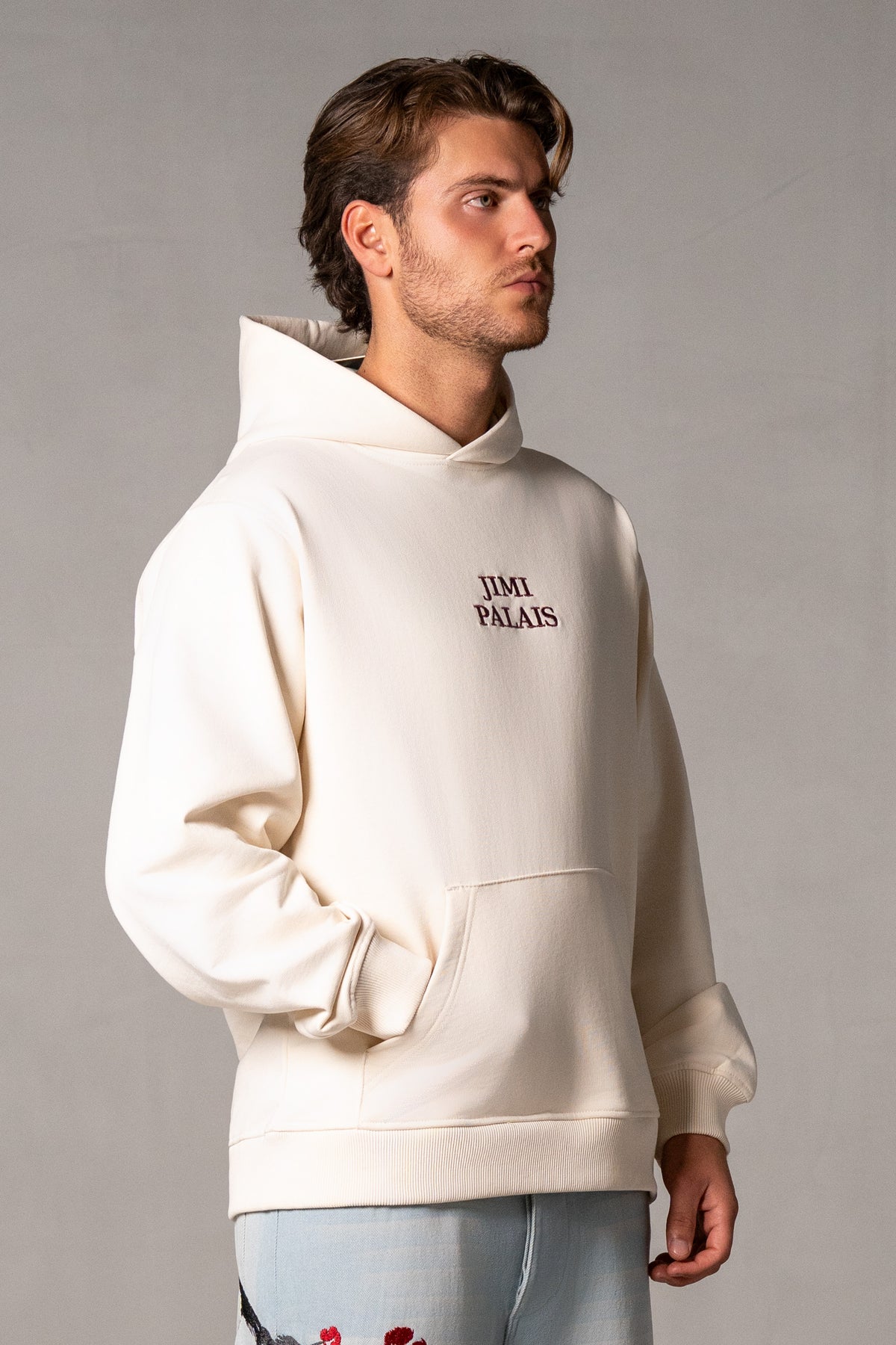 Herren Hoodie Beige mit japanischem Rückenmotiv – Beige, Seitenansicht