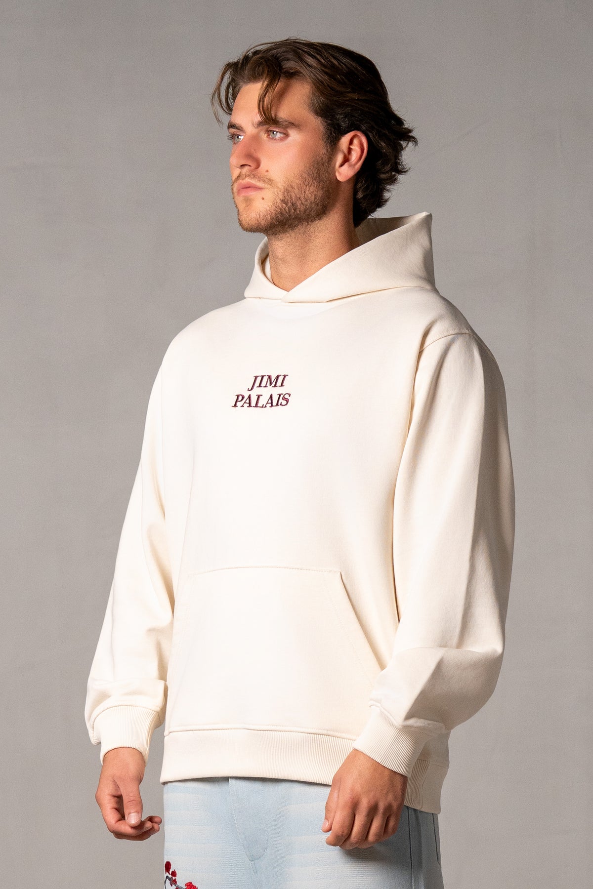 Herren Hoodie Beige mit japanischem Rückenmotiv – Beige, Seitenansicht