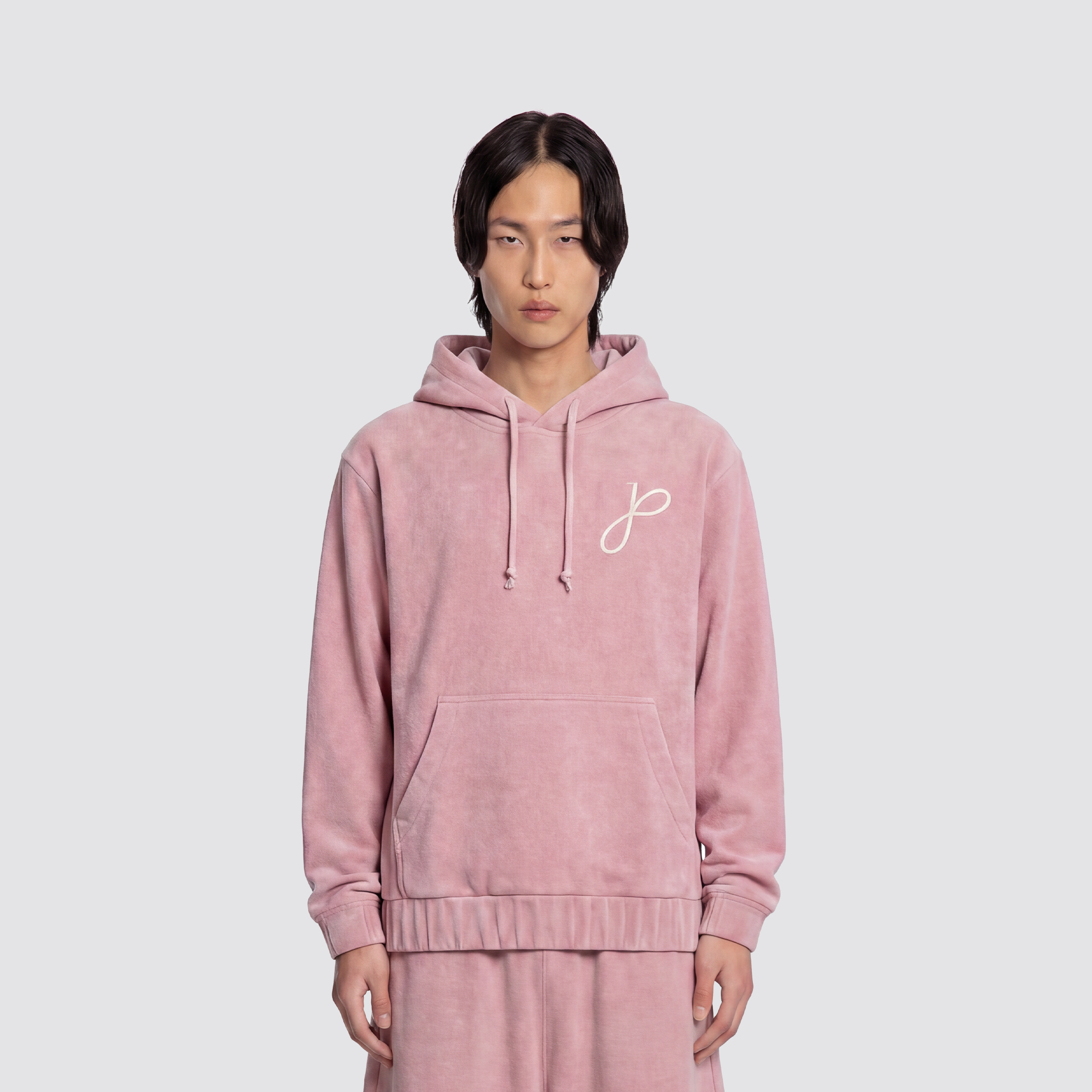 Hoodie mit J Monogramm vorne und großem Print auf der Rückseite