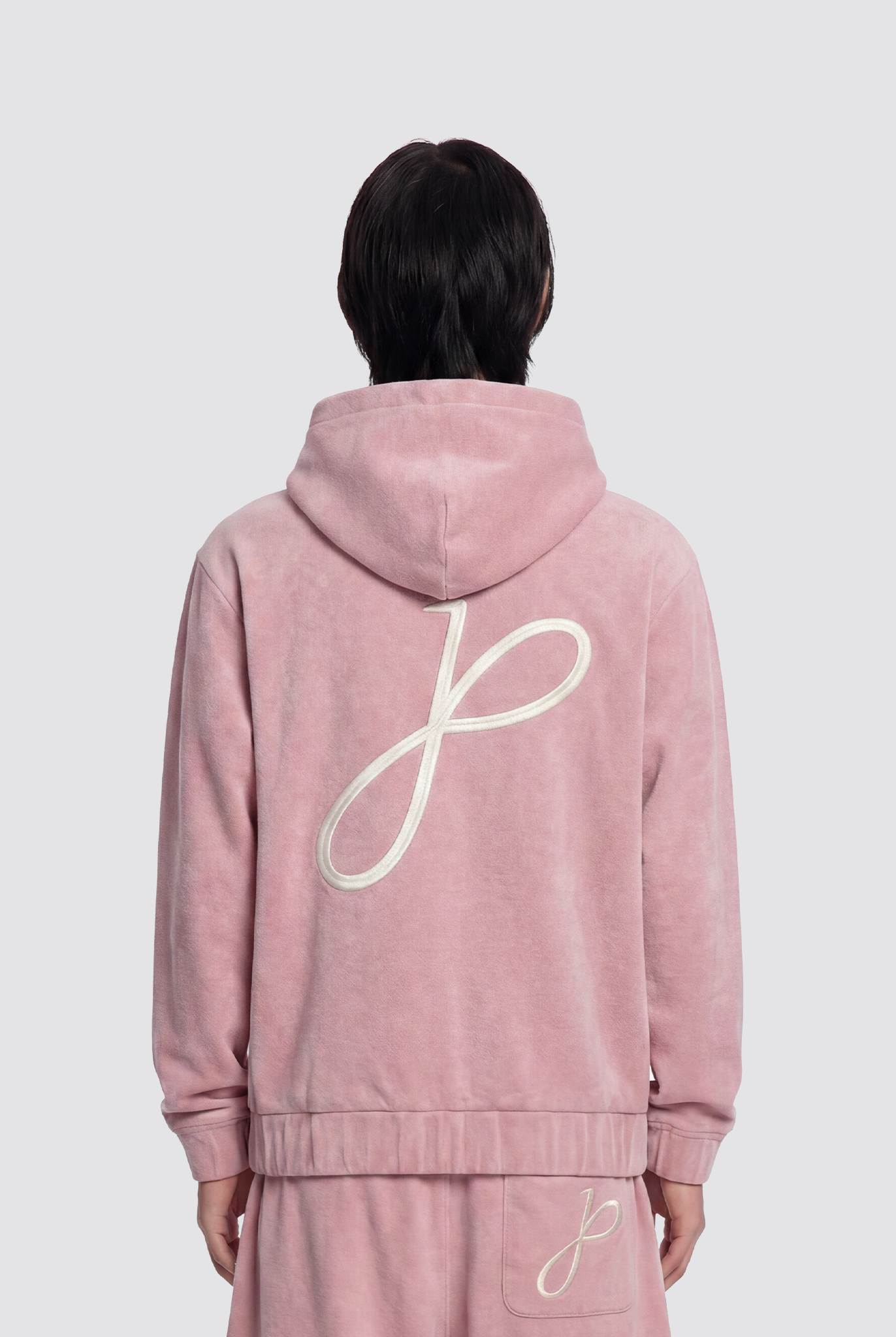 Hoodie mit J Monogramm vorne und großem Print auf der Rückseite