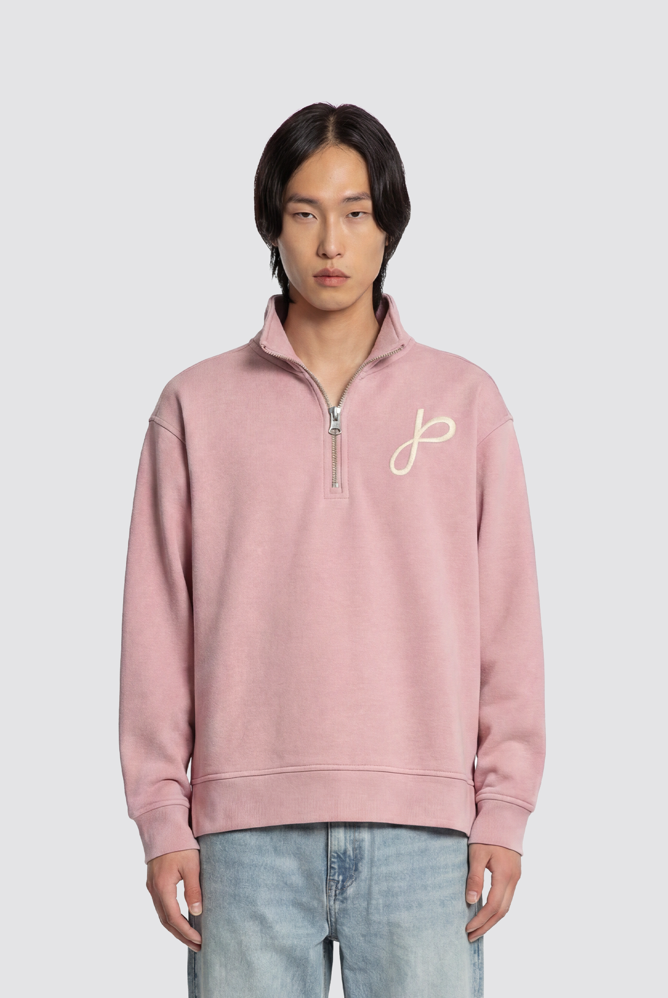 Sweater mit Reißverschluss und J Monogramm Stickerei
