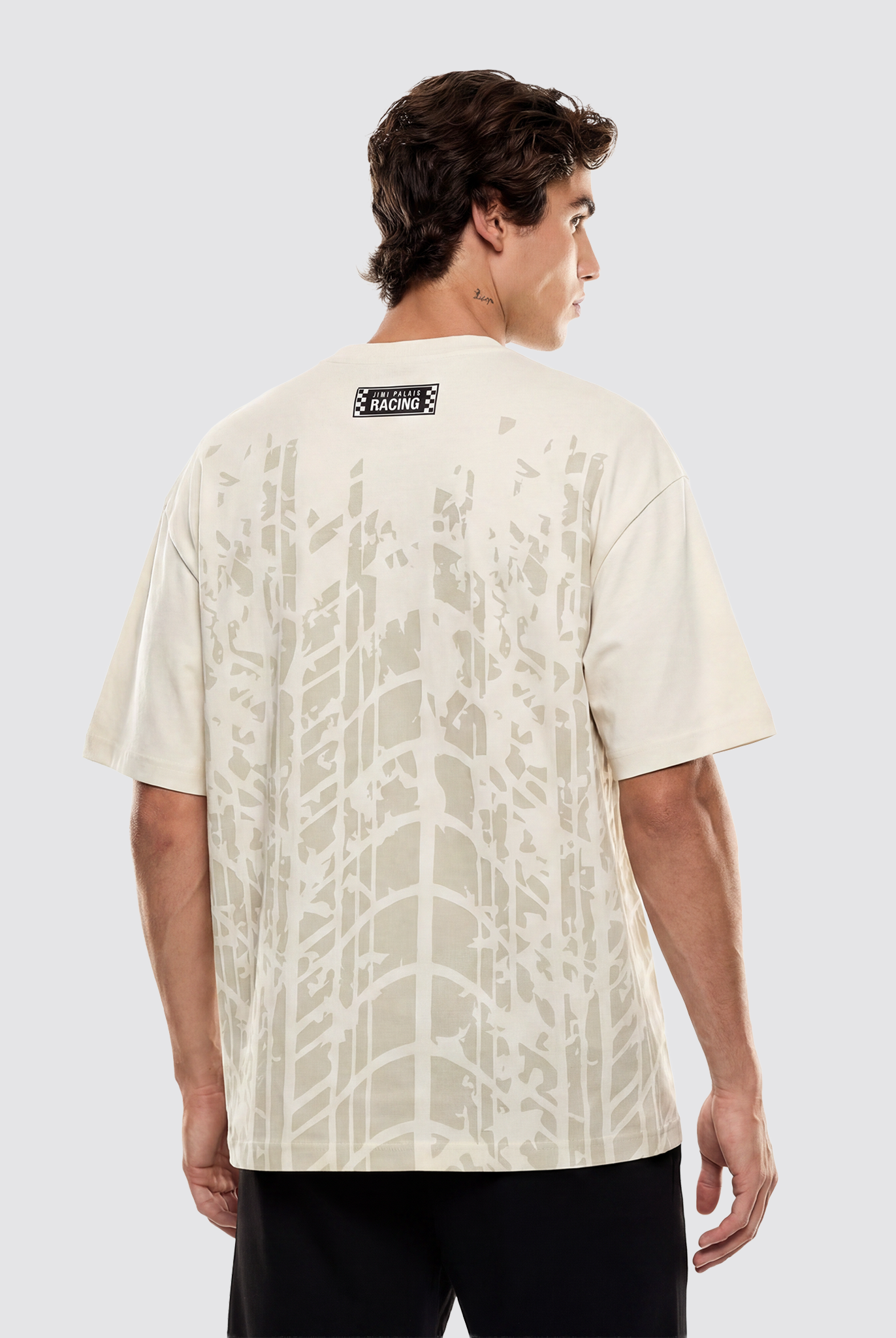 T Shirt mit Bruststickerei und dichtem Stoff mit Backprint im Reifenmuster