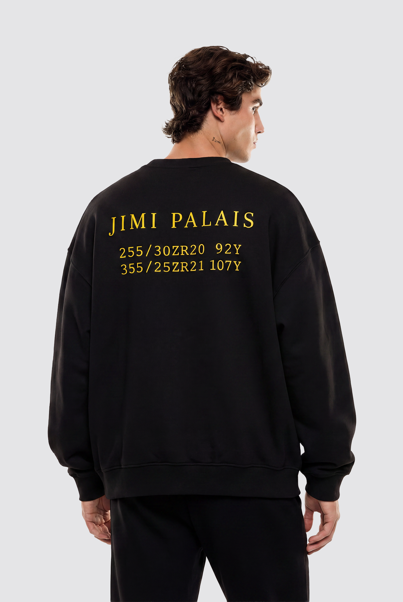 Baumwollpullover Rückansicht mit markantem Backprint und klarer Silhouette