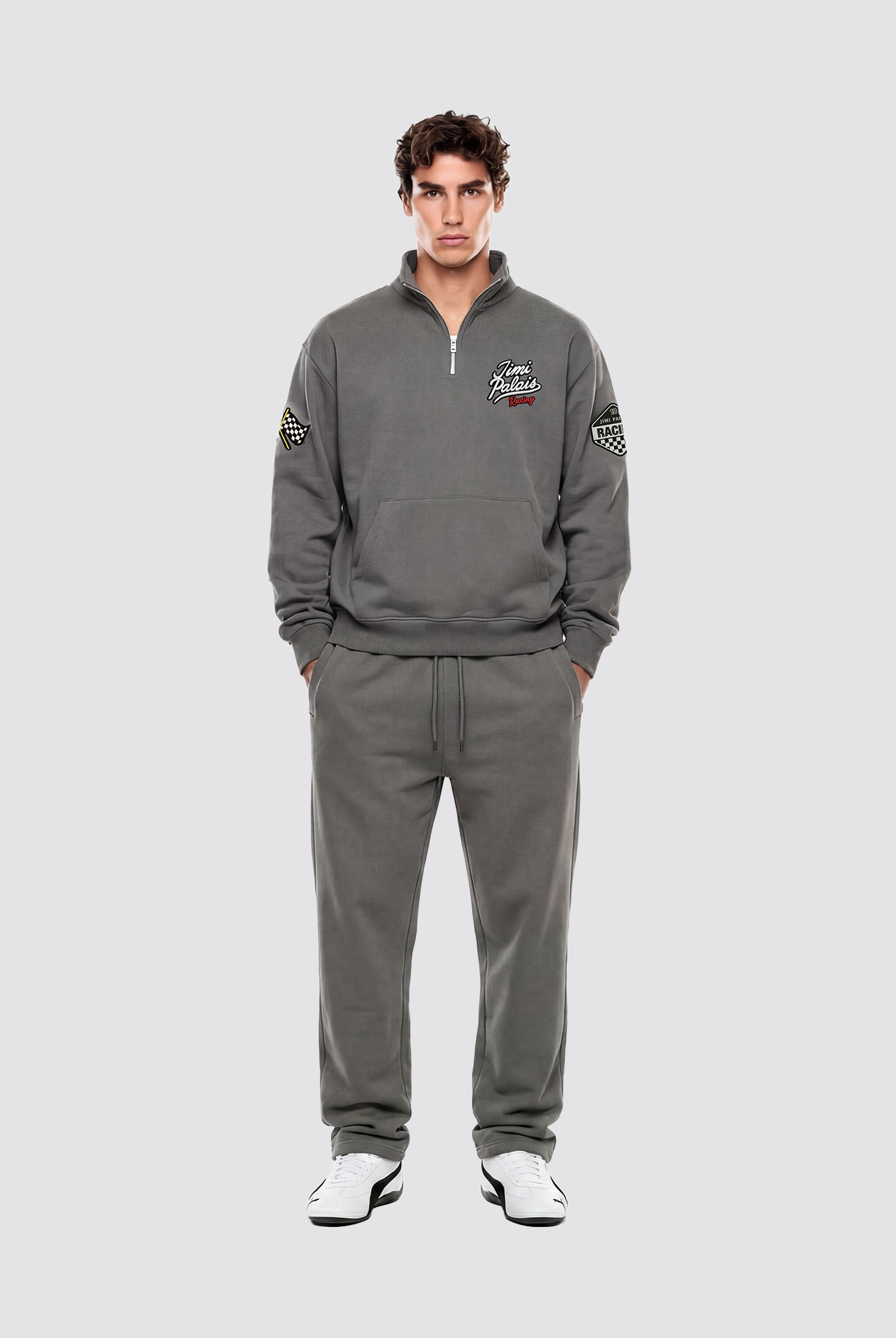 Schwere Baumwollhose mit elastischem Bund und Kordelzug sowie klarer Silhouette