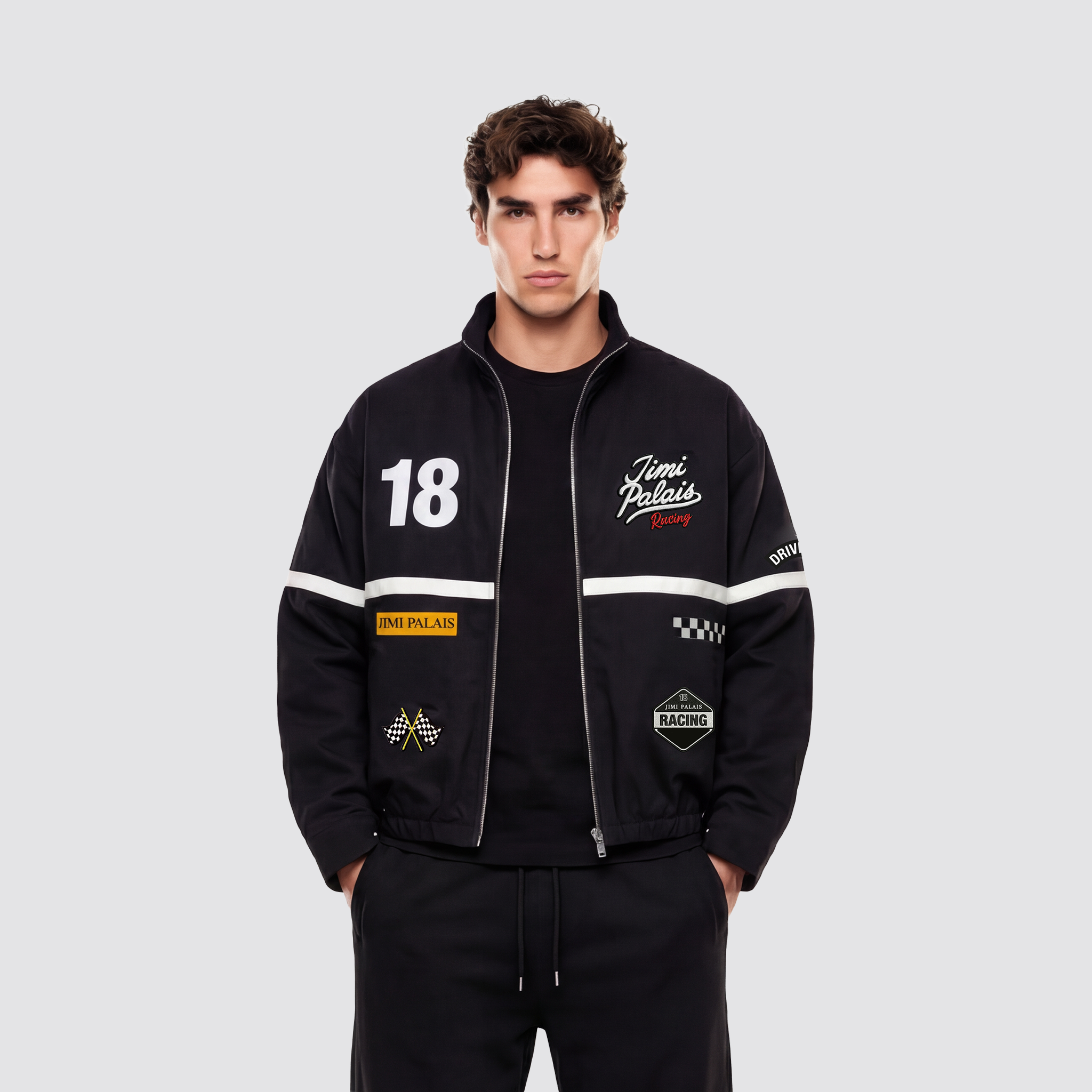 Jimi Palais Racing Jacke mit Applikationen und Rückenstickerei