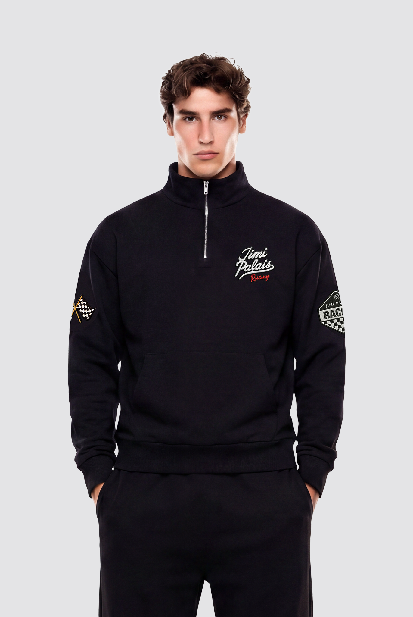 Halfzip Sweatshirt mit Reißverschluss und Racing Patches auf der Vorderseite