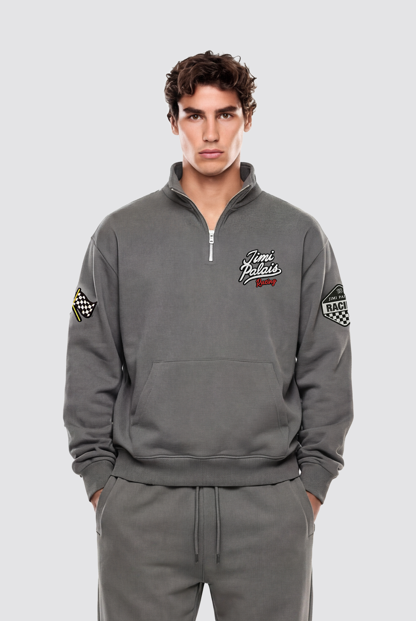 Halfzip Sweatshirt mit Reißverschluss und Racing Patches auf der Vorderseite