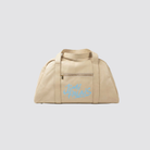 Beige Weekender Bag mit babyblauem JIMI PALAIS Monogram Print und Bowling Bag Form
