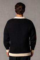 Herren Cardigan mit Japan-Applikationen – Schwarz, Rückansicht
