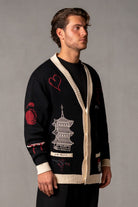 Herren Cardigan mit Japan-Applikationen – Schwarz, Seitenansicht