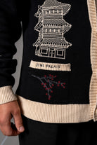 Herren Cardigan mit Japan-Applikationen – Schwarz, Detail