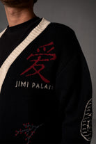 Herren Cardigan mit Japan-Applikationen – Schwarz, Detail