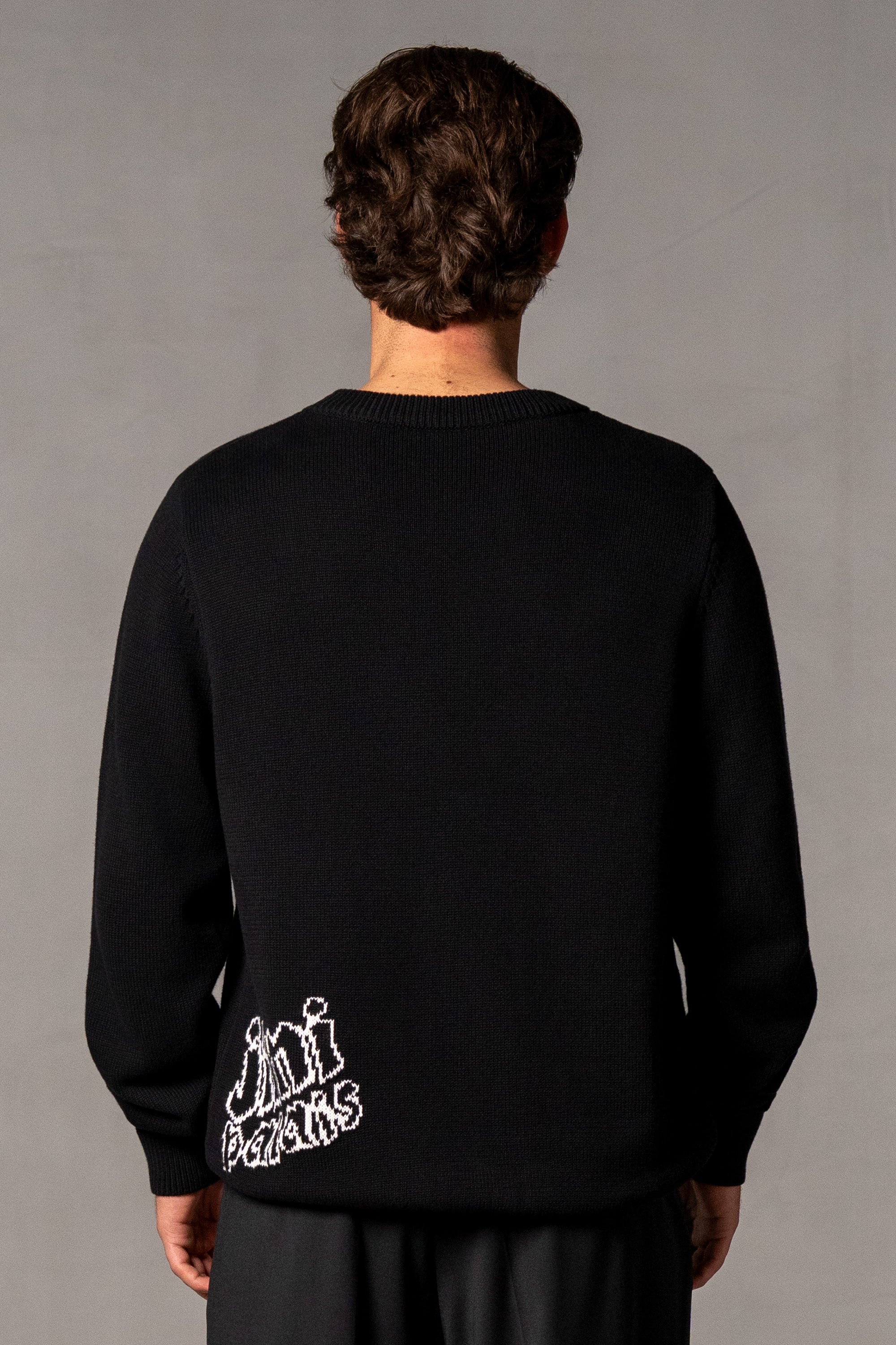 Herren Strick-Sweater mit JIMI PALAIS Jacquard-Logo – Schwarz, Rückansicht