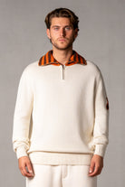 Herren Strickpolo mit Reißverschluss in Beige – Beige, Vorderansicht