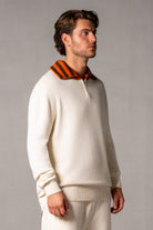 Herren Strickpolo mit Reißverschluss in Beige – Beige, Seitenansicht