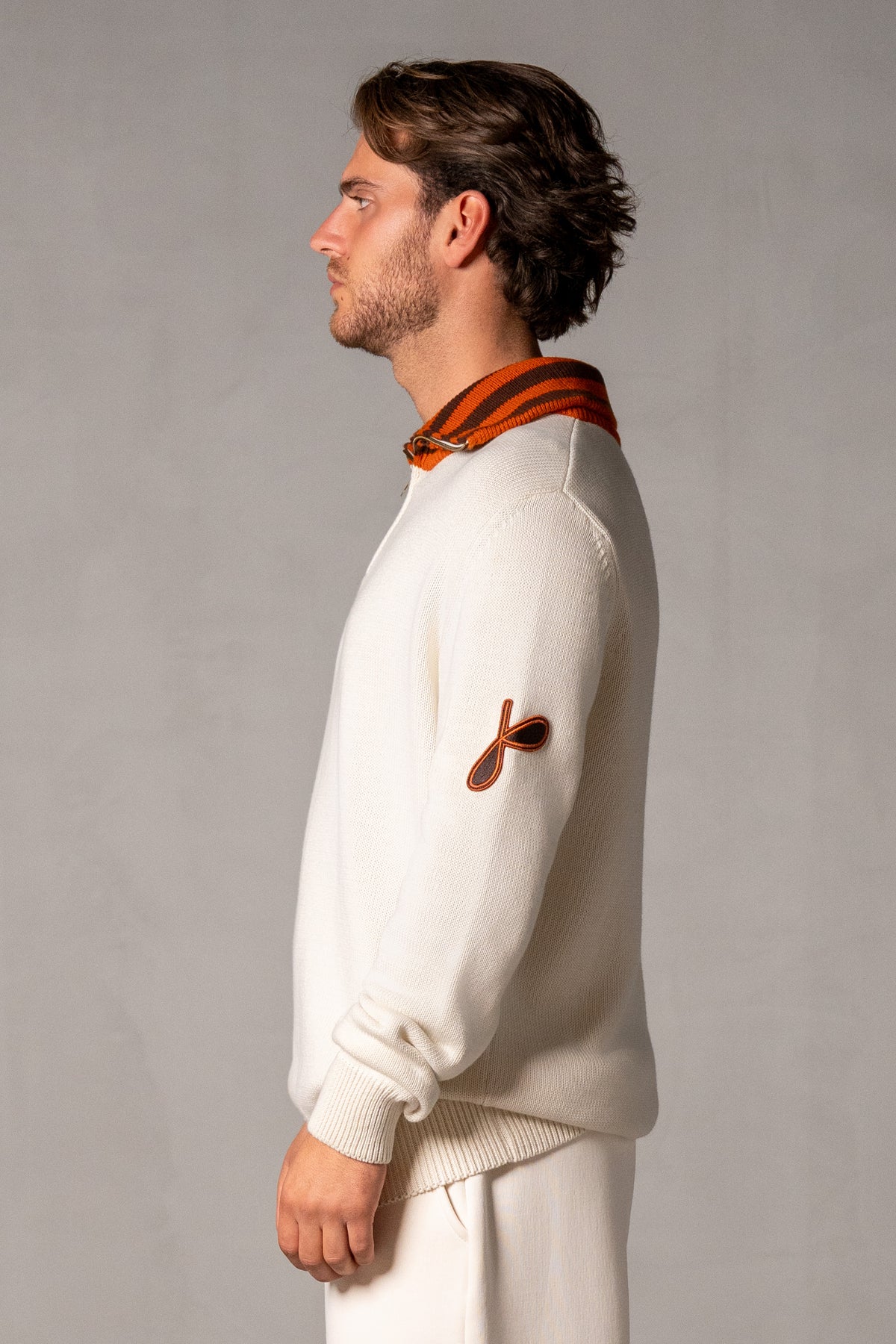 Herren Strickpolo mit Reißverschluss in Beige – Beige, Seitenansicht