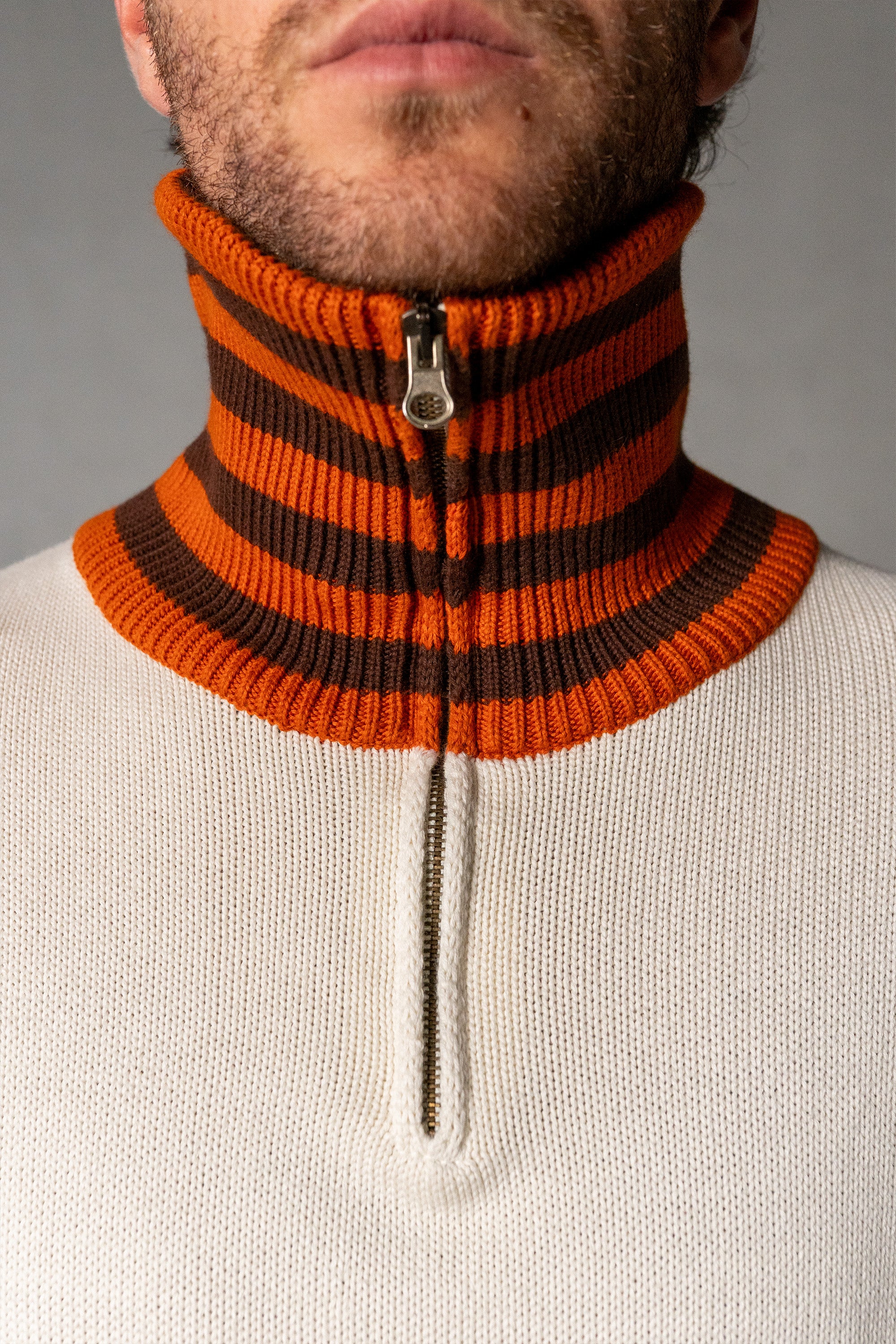 Herren Strickpolo mit Reißverschluss in Beige – Beige, Detail