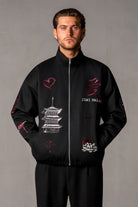 Herren Jacke mit japanischen Stickereien – Schwarz, Vorderansicht