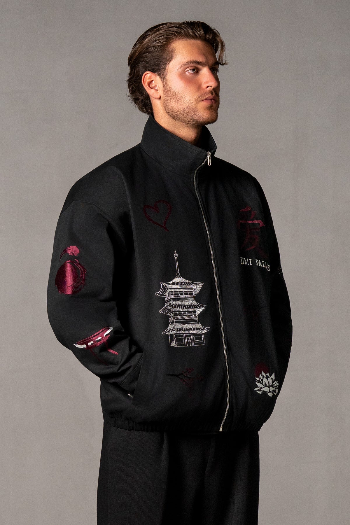 Herren Jacke mit japanischen Stickereien – Schwarz, Seitenansicht