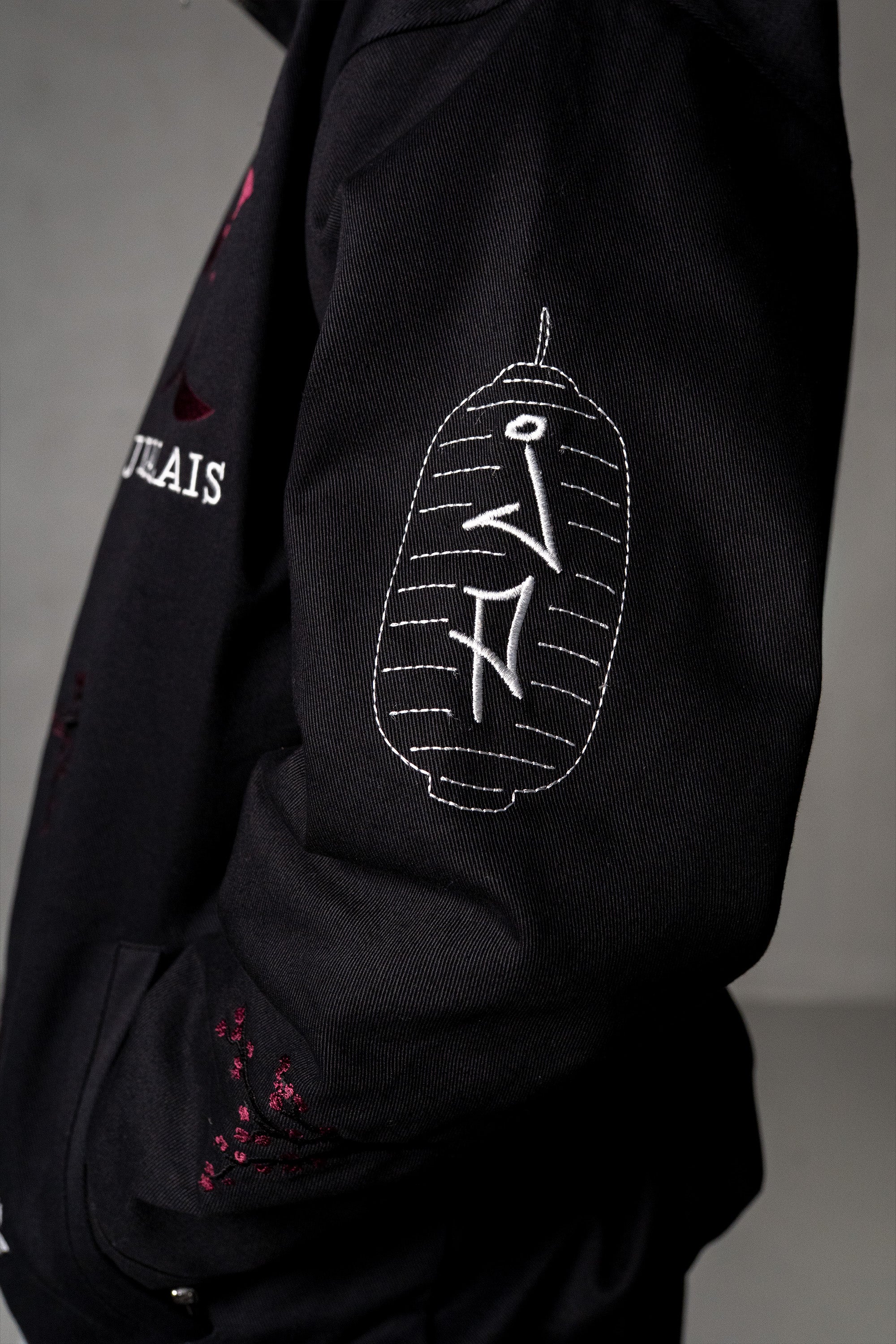 Herren Jacke mit japanischen Stickereien – Schwarz, Detail