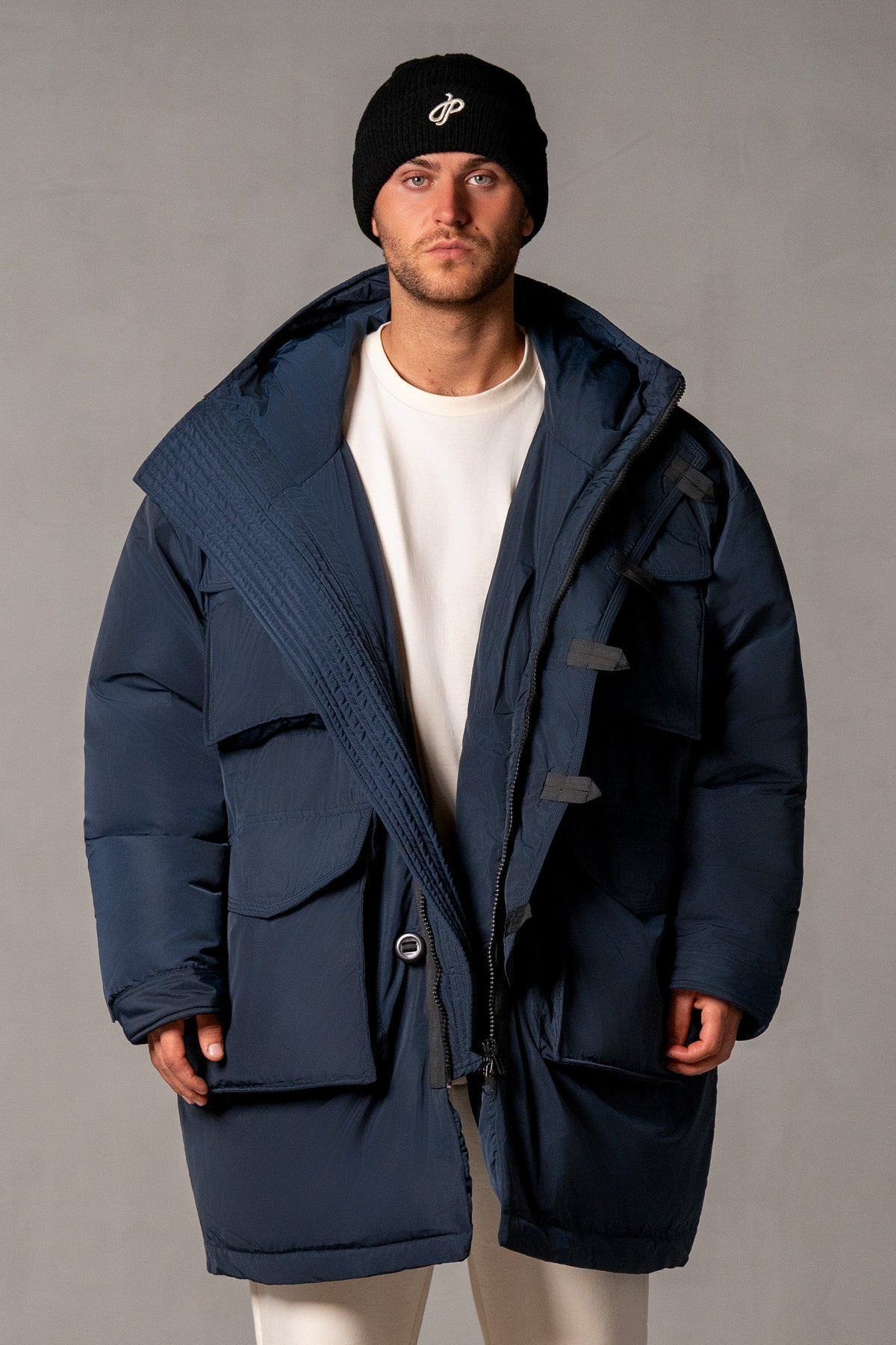 Herren Winterjacke mit JAPAN LOVE 3D-Applikation – Marineblau, Vorderansicht