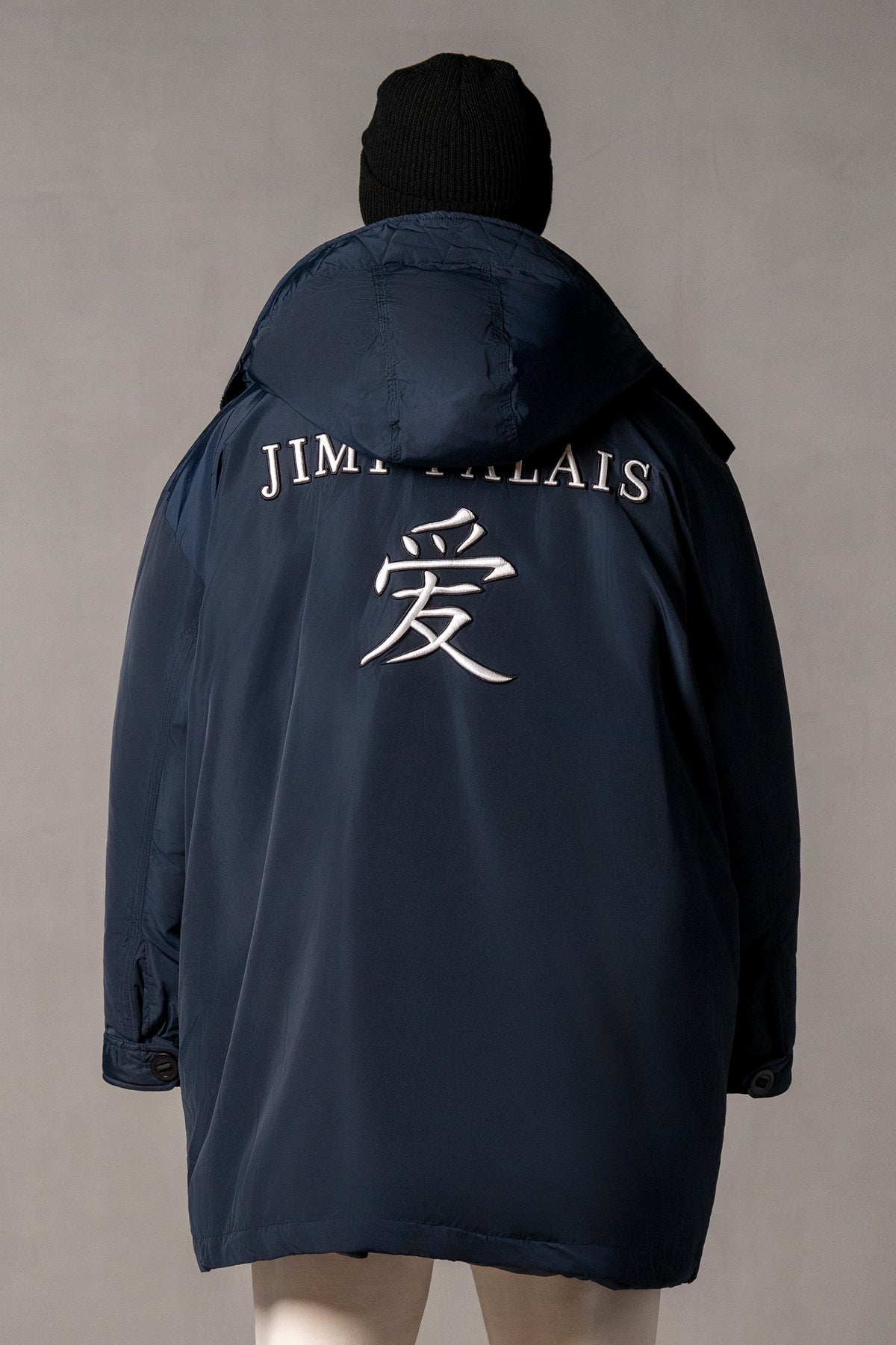Herren Winterjacke mit JAPAN LOVE 3D-Applikation – Marineblau, Rückansicht
