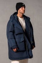 Herren Winterjacke mit JAPAN LOVE 3D-Applikation – Marineblau, Seitenansicht