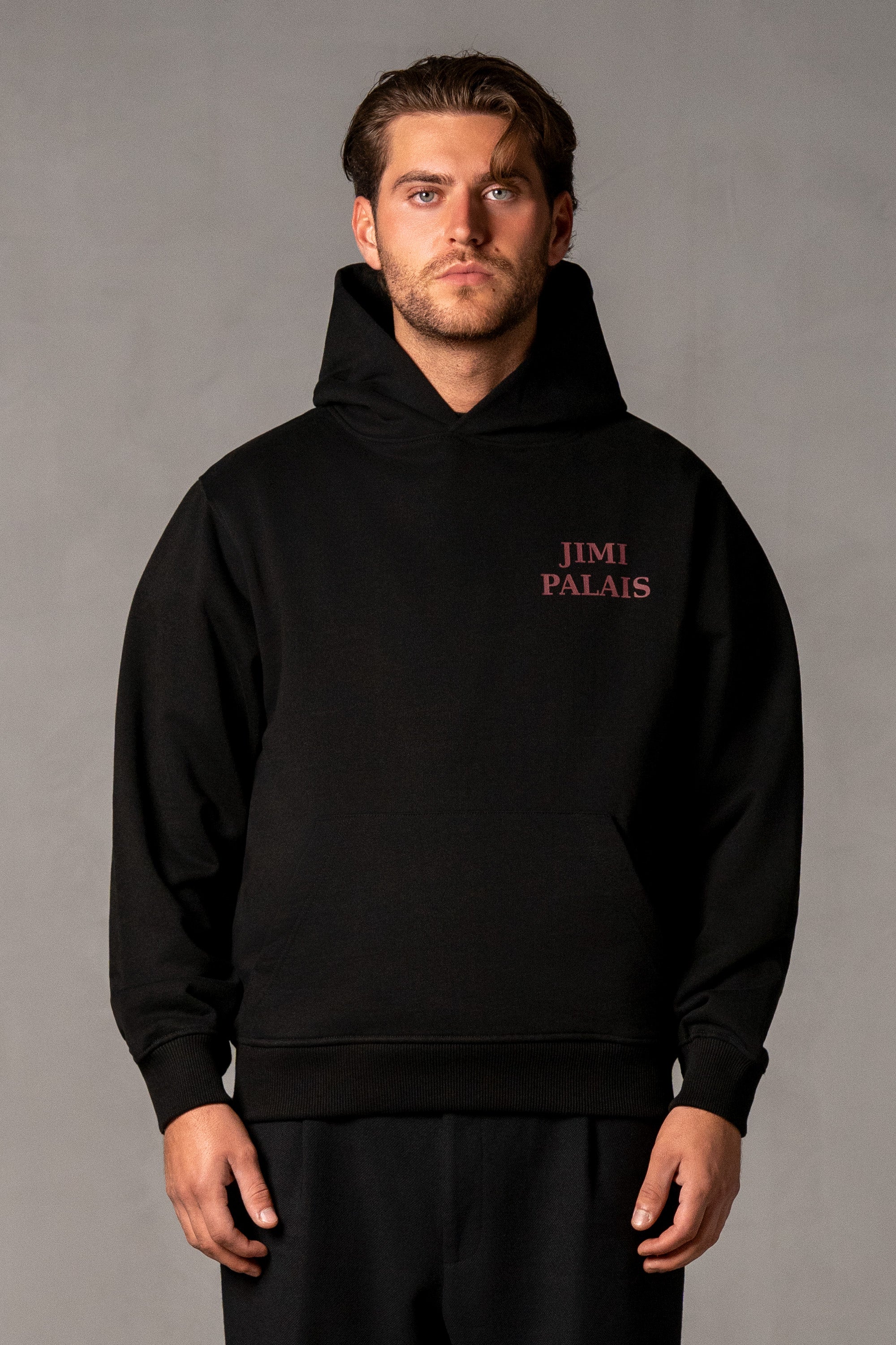 Herren Hoodie Schwarz mit Japan-Print – Schwarz, Vorderansicht