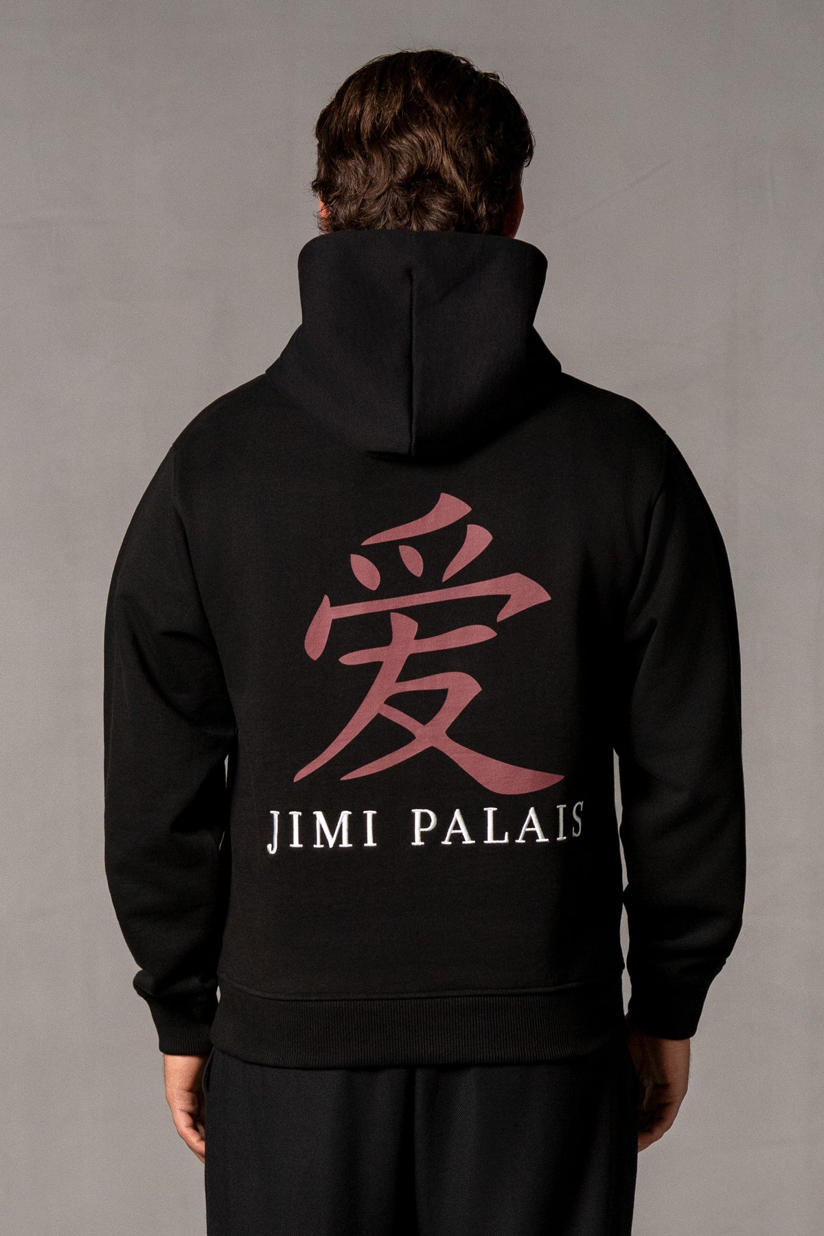 Herren Hoodie Schwarz mit Japan-Print – Schwarz, Rückansicht
