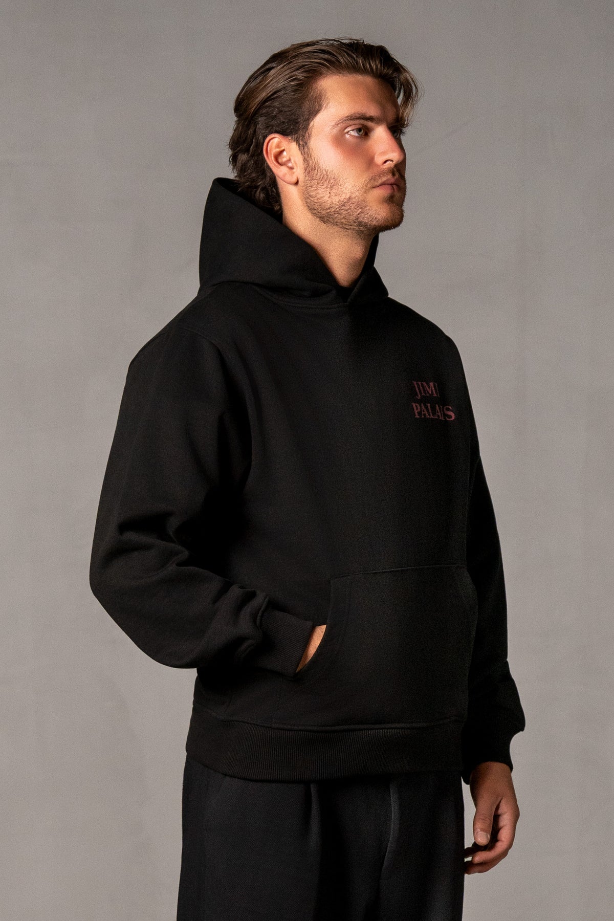 Herren Hoodie Schwarz mit Japan-Print – Schwarz, Seitenansicht