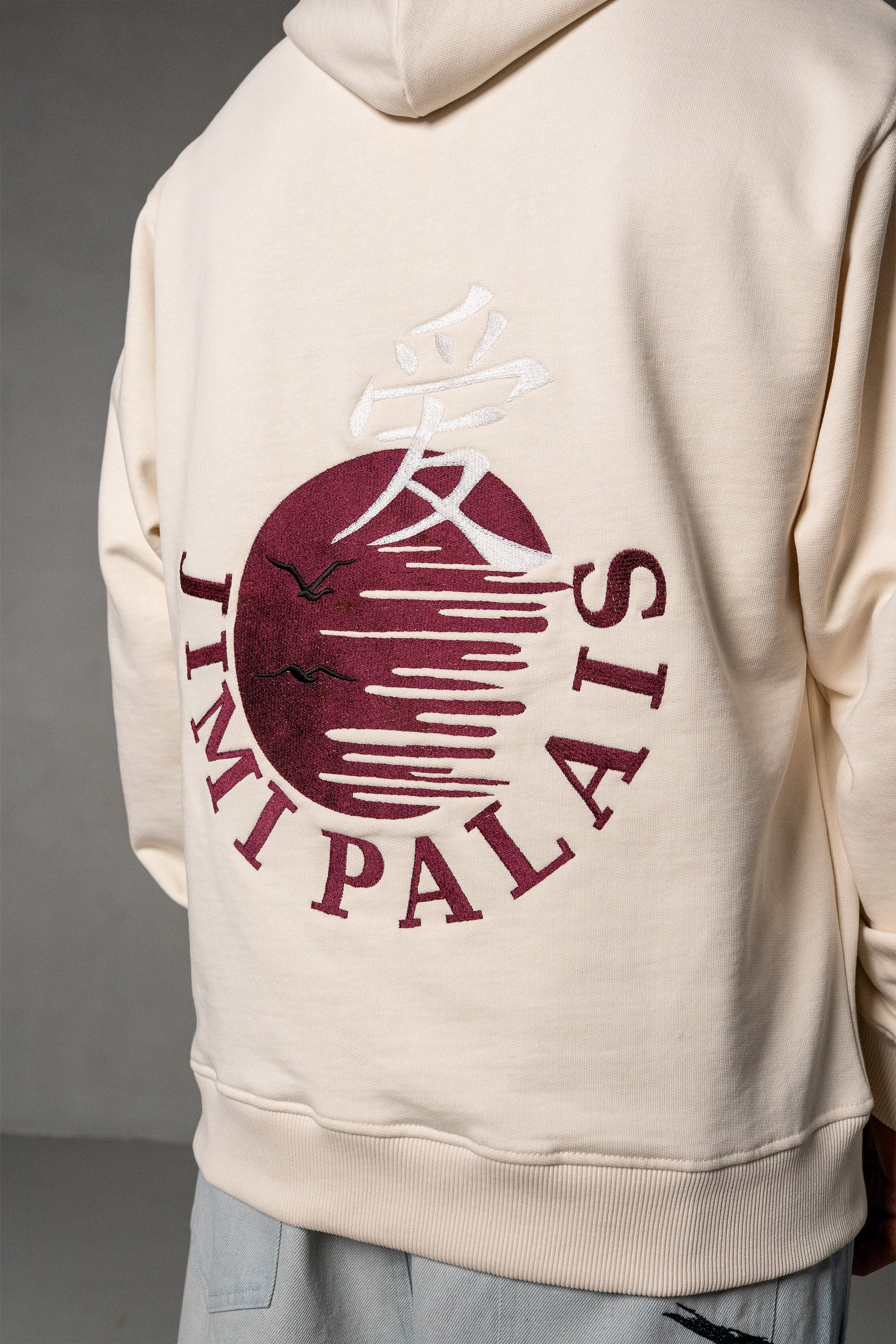 Herren Hoodie Beige mit japanischem Rückenmotiv – Beige, Detail