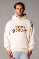 Herren Hoodie Beige mit JIMI PALAIS Mixed-Technik-Logo – Beige, Vorderansicht