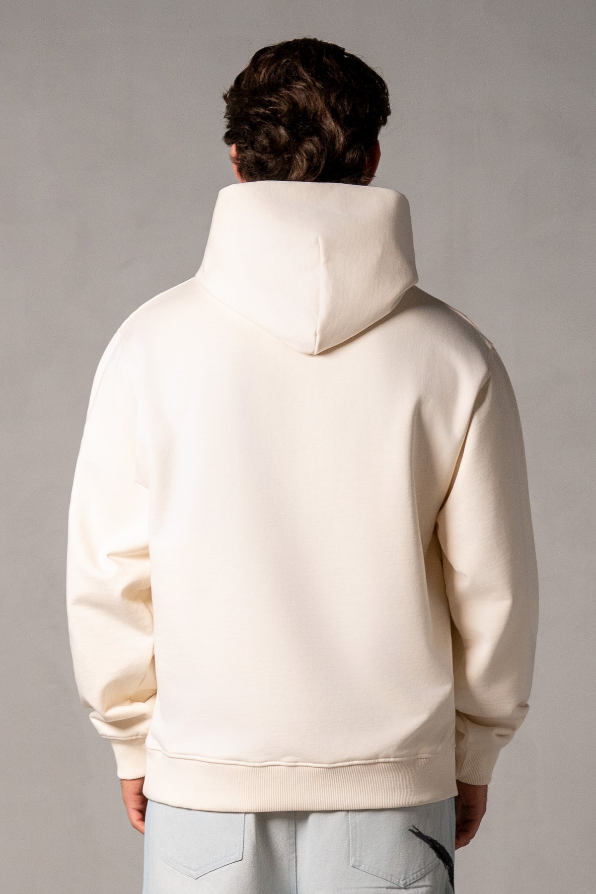 Herren Hoodie Beige mit JIMI PALAIS Mixed-Technik-Logo – Beige, Rückansicht