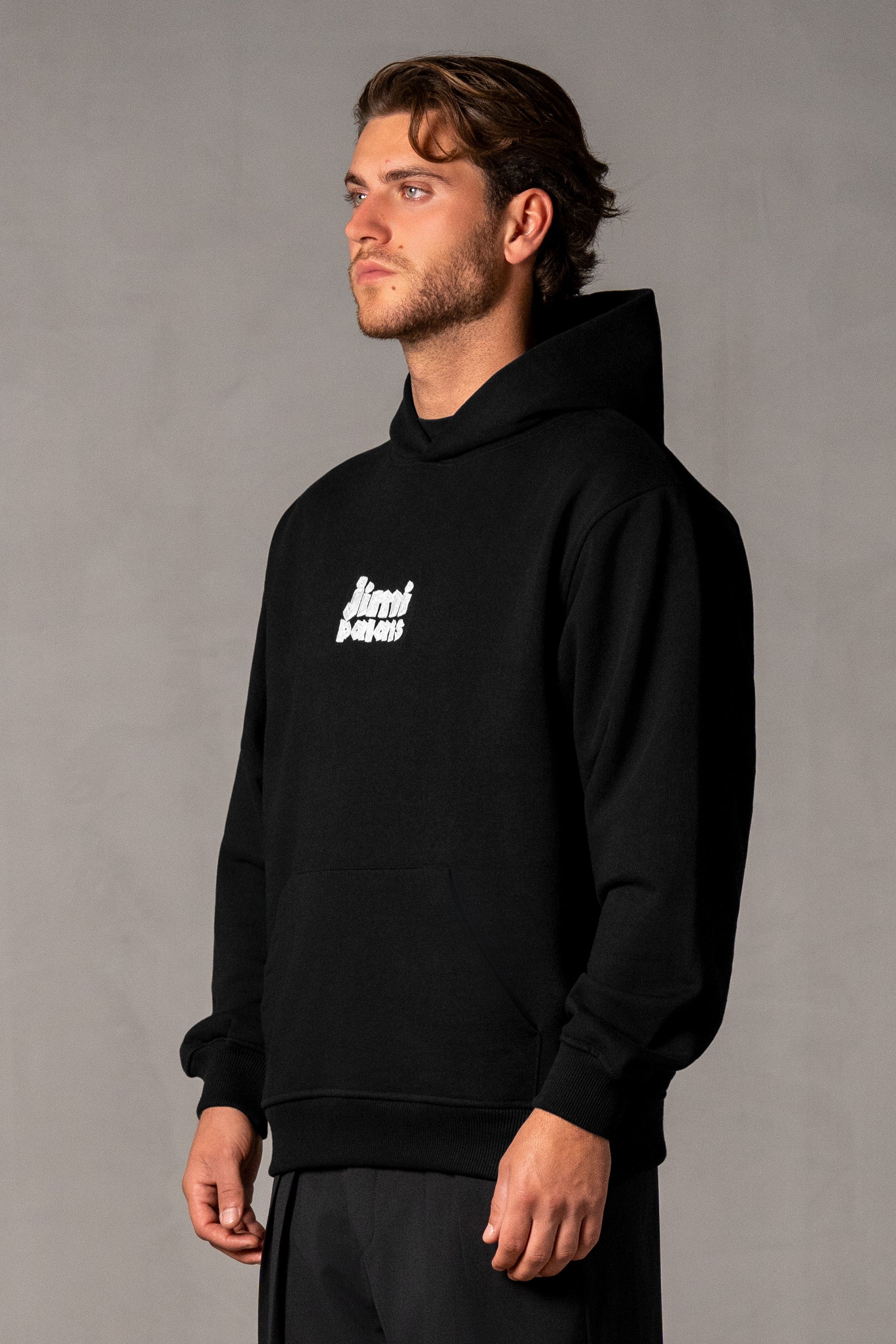 Herren Hoodie Schwarz mit JIMI PALAIS Stick – Schwarz, Seitenansicht
