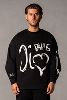 Herren Sweatshirt mit JIMI PALAIS Love-Typografie – Schwarz, Vorderansicht