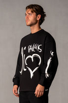 Herren Sweatshirt mit JIMI PALAIS Love-Typografie – Schwarz, Seitenansicht
