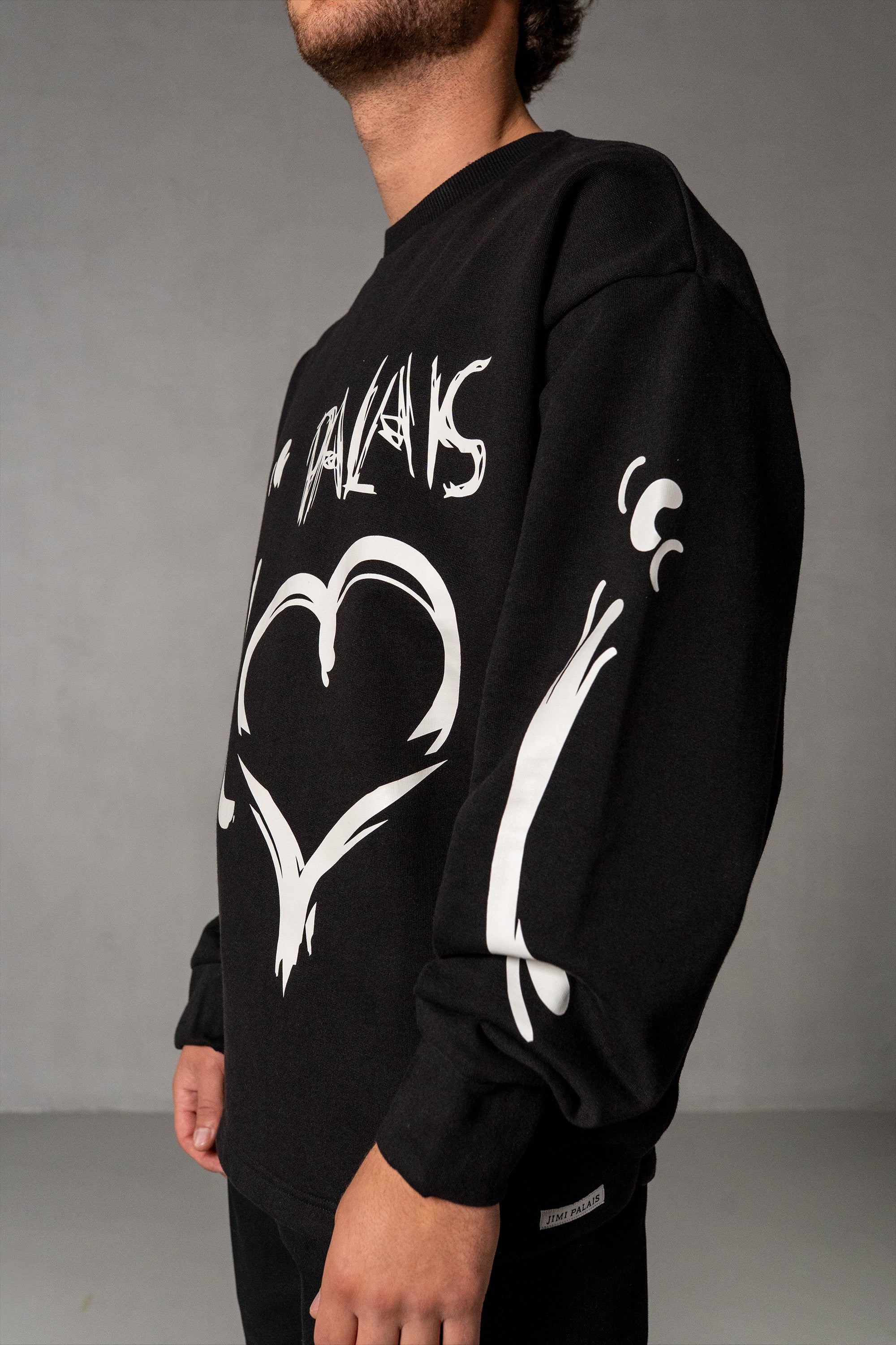 Herren Sweatshirt mit JIMI PALAIS Love-Typografie – Schwarz, Detail