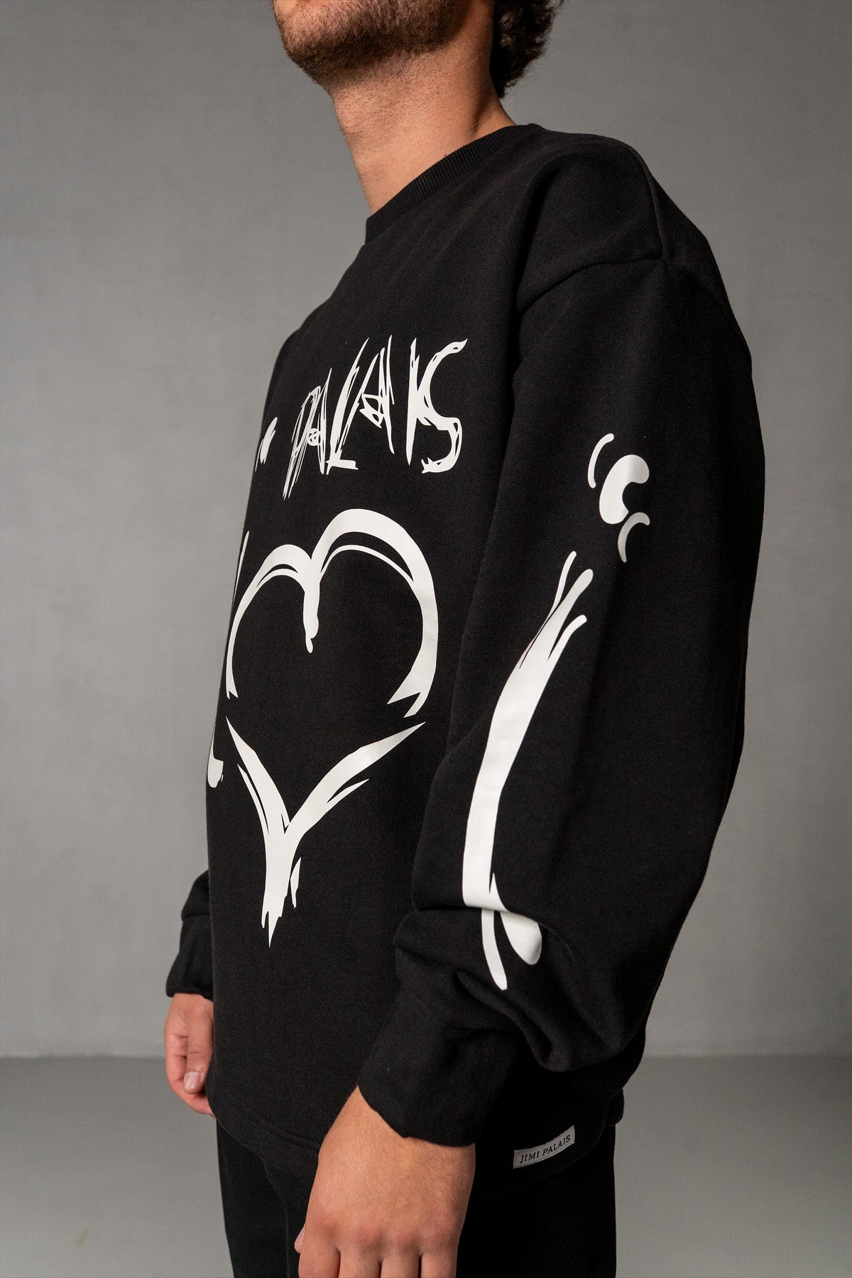 Herren Sweatshirt mit JIMI PALAIS Love-Typografie – Schwarz, Detail