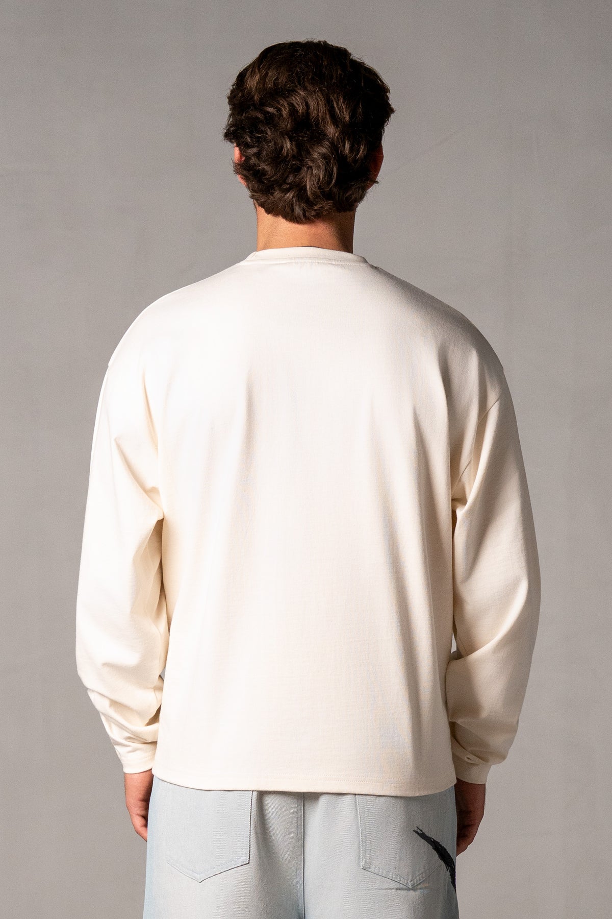 Herren Longsleeve Beige mit Japan-Herz – Beige, Rückansicht