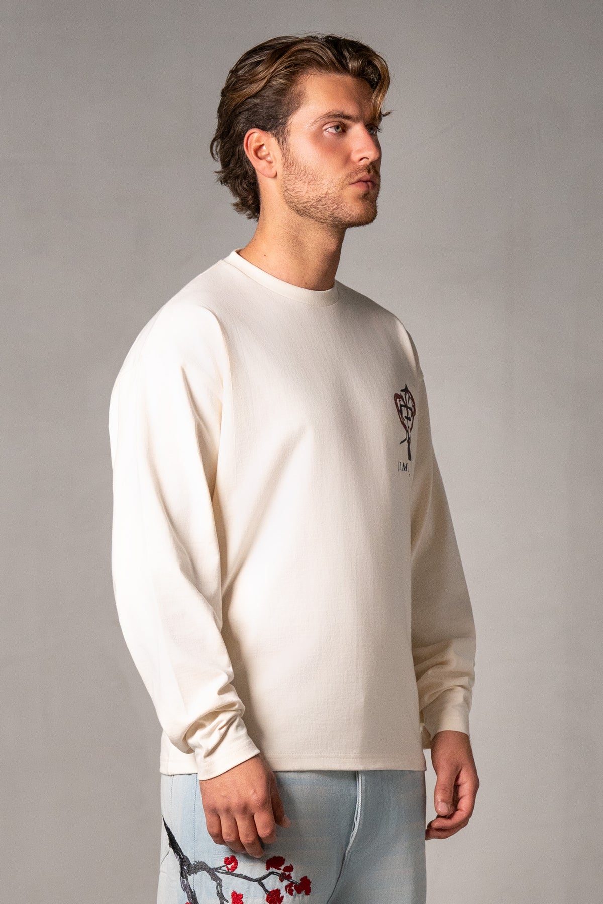 Herren Longsleeve Beige mit Japan-Herz – Beige, Seitenansicht
