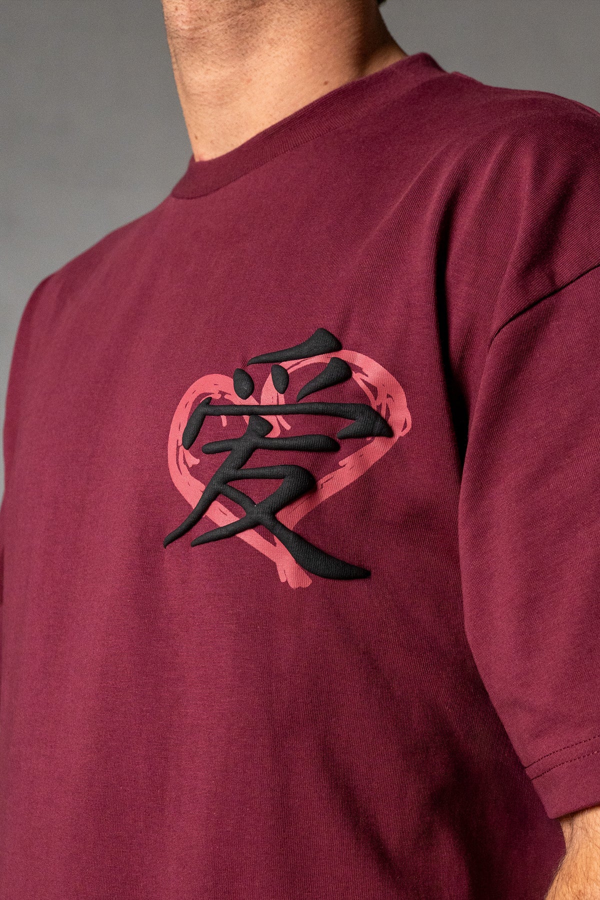 Herren T-Shirt Rot mit Japan-Herz – Rot, Detail