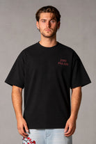 Herren T-Shirt Schwarz mit Japan-Print – Schwarz, Vorderansicht am Model